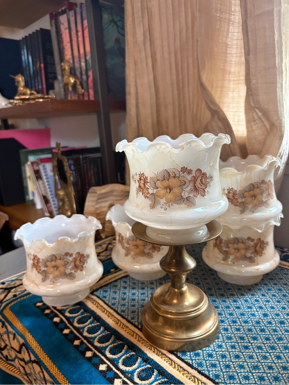 Floral Scalloped Milk Glass Planter - White and Gold
